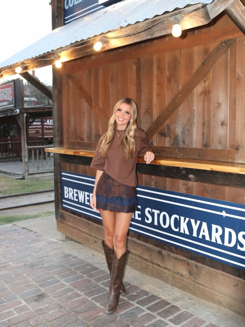 Stockyards Cutie Lace Trim Top - Brown